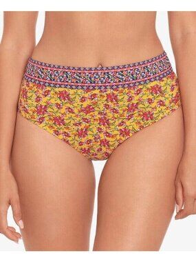 Skinny Dippers Bikini Bottom High Waist Floral Yellow Red Size L